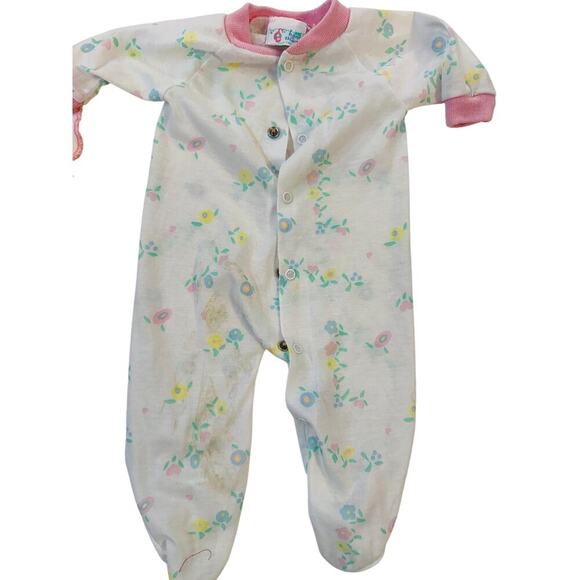 Vintage Baby Girl Onesie Lot 80/90s Kawaii Cat Print Footie Pajamas Balloons USA - Picture 3 of 8